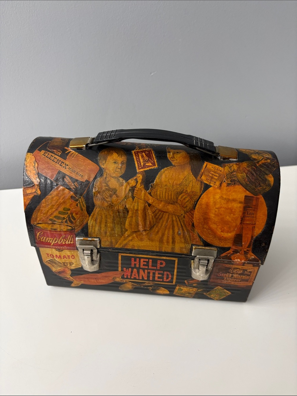 Vintage-Style Black and Brown Graphic Metal Lunchbox Storage Box